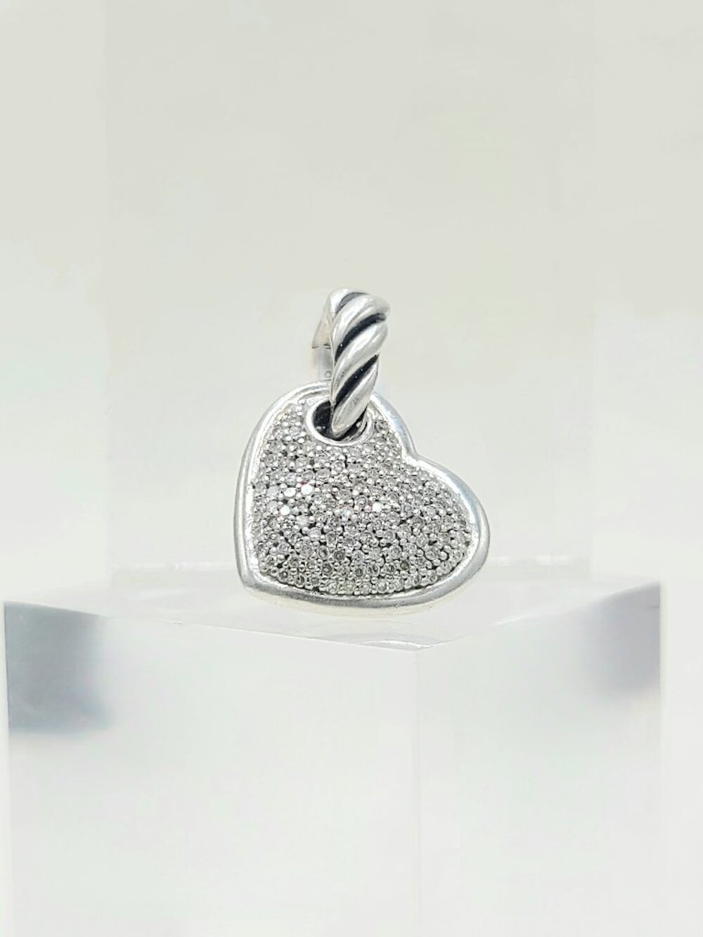 David Yurman Cable Sculpted Heart Pendant Enhancer w/ Pavé White Diamonds - RARE